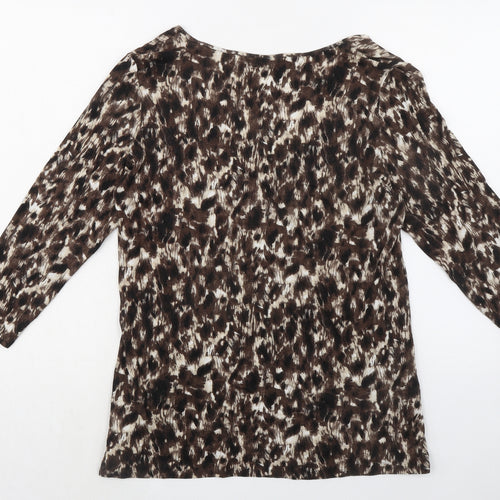 Marks and Spencer Womens Brown Geometric Viscose Basic T-Shirt Size 18 Square Neck
