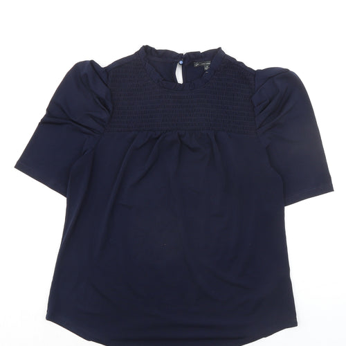 Adrianna Papell Womens Blue Polyester Basic Blouse Size S Round Neck
