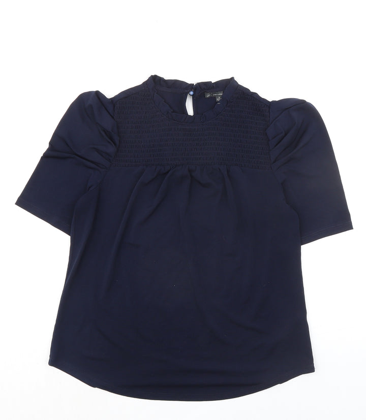 Adrianna Papell Womens Blue Polyester Basic Blouse Size S Round Neck