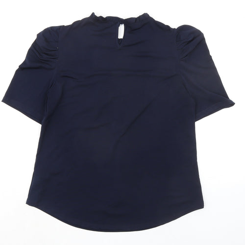Adrianna Papell Womens Blue Polyester Basic Blouse Size S Round Neck