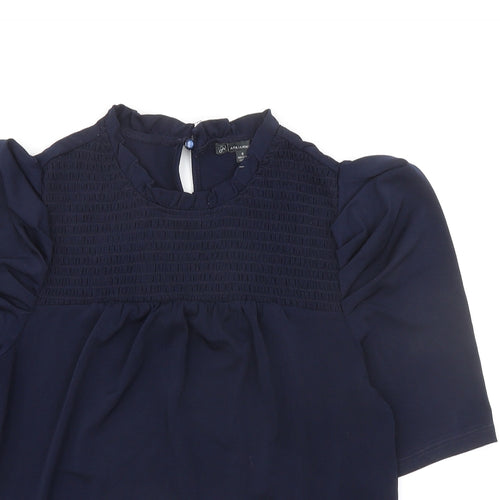 Adrianna Papell Womens Blue Polyester Basic Blouse Size S Round Neck