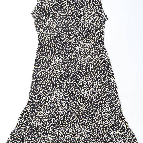 Hobbs Womens Black Geometric Viscose Tank Dress Size 14 Collared Button