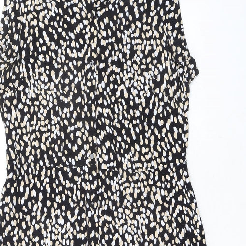 Hobbs Womens Black Geometric Viscose Tank Dress Size 14 Collared Button