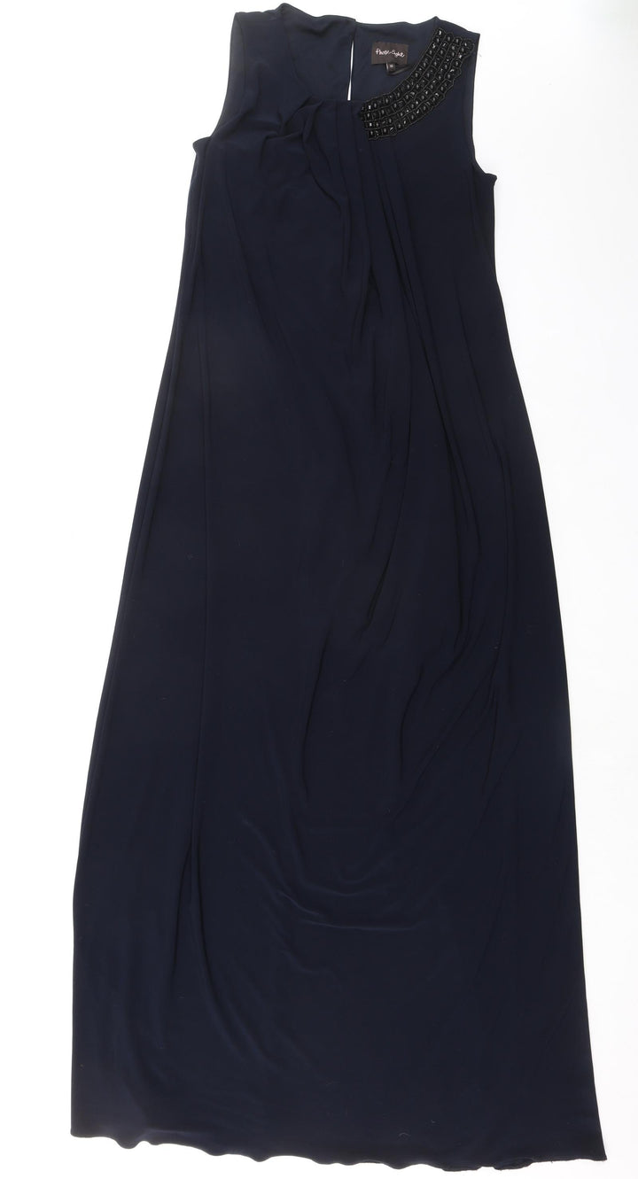 Phase Eight Womens Blue Polyester A-Line Size 10 Round Neck Button