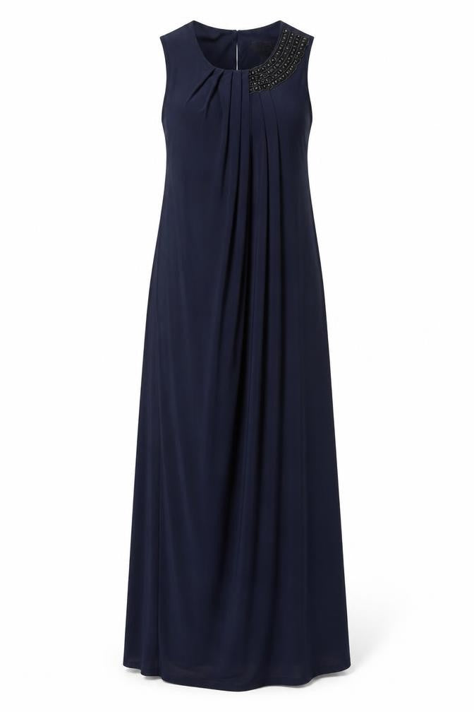 Front view of Phase Eight women’s blue polyester a-line, size UK 10, round neck button