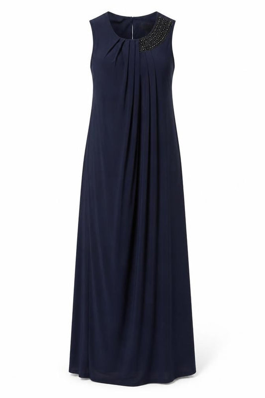 Front view of Phase Eight women’s blue polyester a-line, size UK 10, round neck button