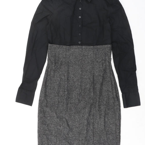 Miss Sixty Womens Black Geometric Wool Shirt Dress Size S Collared Button