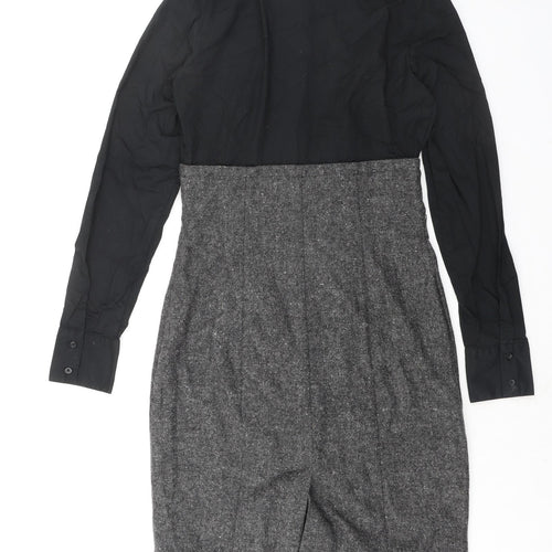 Miss Sixty Womens Black Geometric Wool Shirt Dress Size S Collared Button