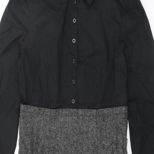 Miss Sixty Womens Black Geometric Wool Shirt Dress Size S Collared Button