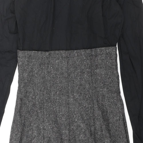 Miss Sixty Womens Black Geometric Wool Shirt Dress Size S Collared Button