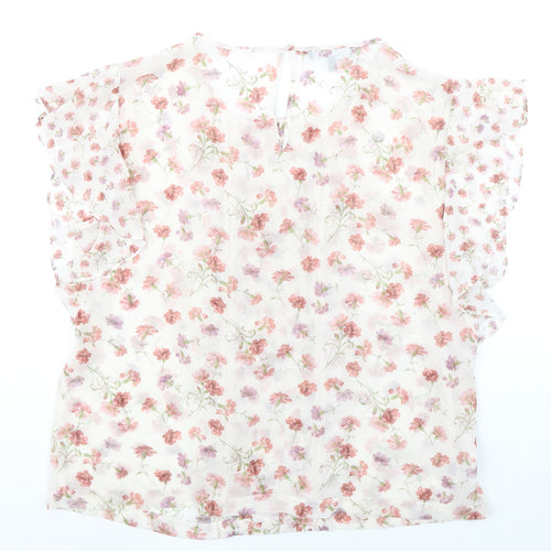 Laura Ashley Womens Pink Floral Polyester Basic Blouse Size 16 Round Neck