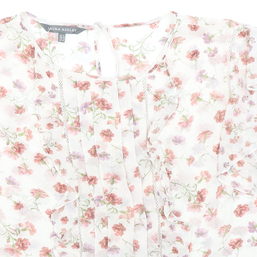 Laura Ashley Womens Pink Floral Polyester Basic Blouse Size 16 Round Neck