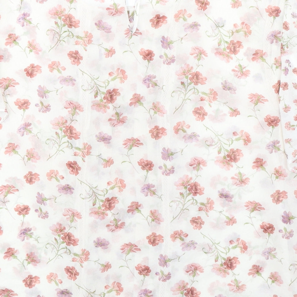 Laura Ashley Womens Pink Floral Polyester Basic Blouse Size 16 Round Neck