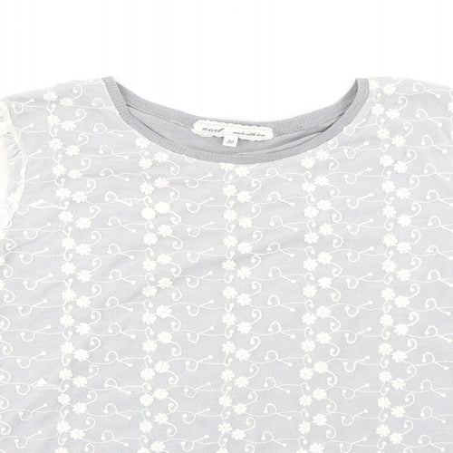 NEXT Womens Grey Floral Cotton Basic Blouse Size 20 Round Neck - Mesh Overlay