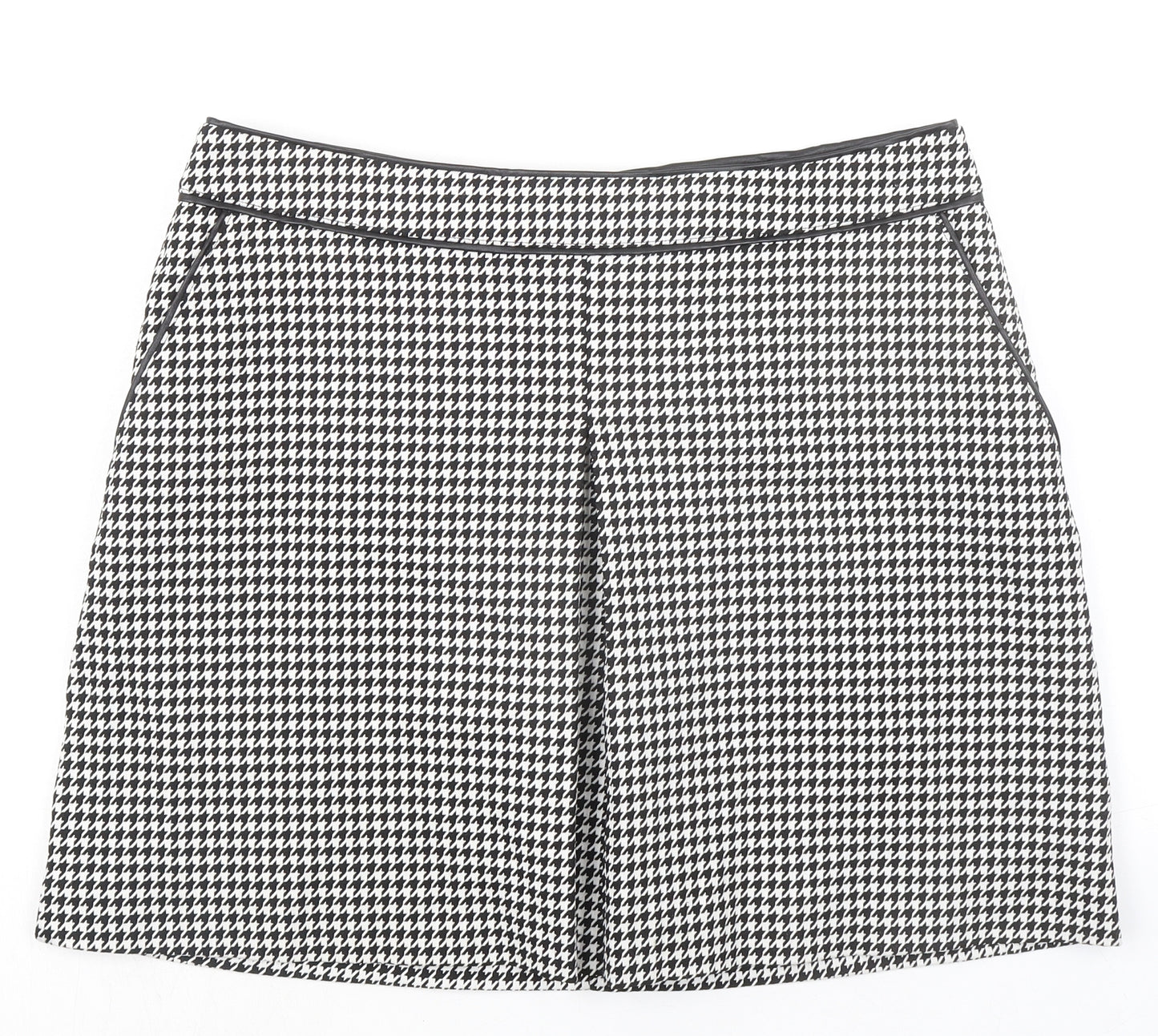 Oasis Womens Black Geometric Polyester A-Line Skirt Size 16 Zip - Houndstooth pattern