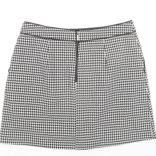 Oasis Womens Black Geometric Polyester A-Line Skirt Size 16 Zip - Houndstooth pattern