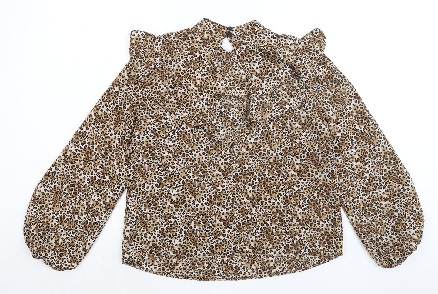 Topshop Womens Brown Animal Print Polyester Basic Blouse Size 10 Mock Neck - Cheetah Print