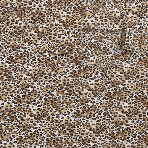 Topshop Womens Brown Animal Print Polyester Basic Blouse Size 10 Mock Neck - Cheetah Print