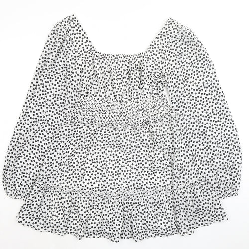 Missguided Womens White Floral Polyester A-Line Size 12 Square Neck