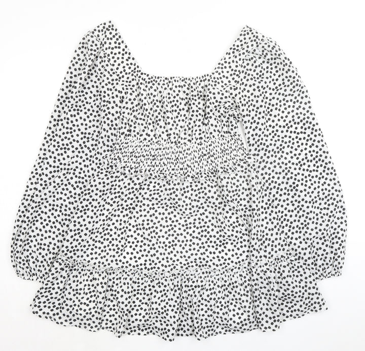 Missguided Womens White Floral Polyester A-Line Size 12 Square Neck