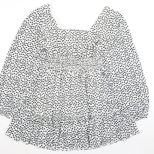 Missguided Womens White Floral Polyester A-Line Size 12 Square Neck