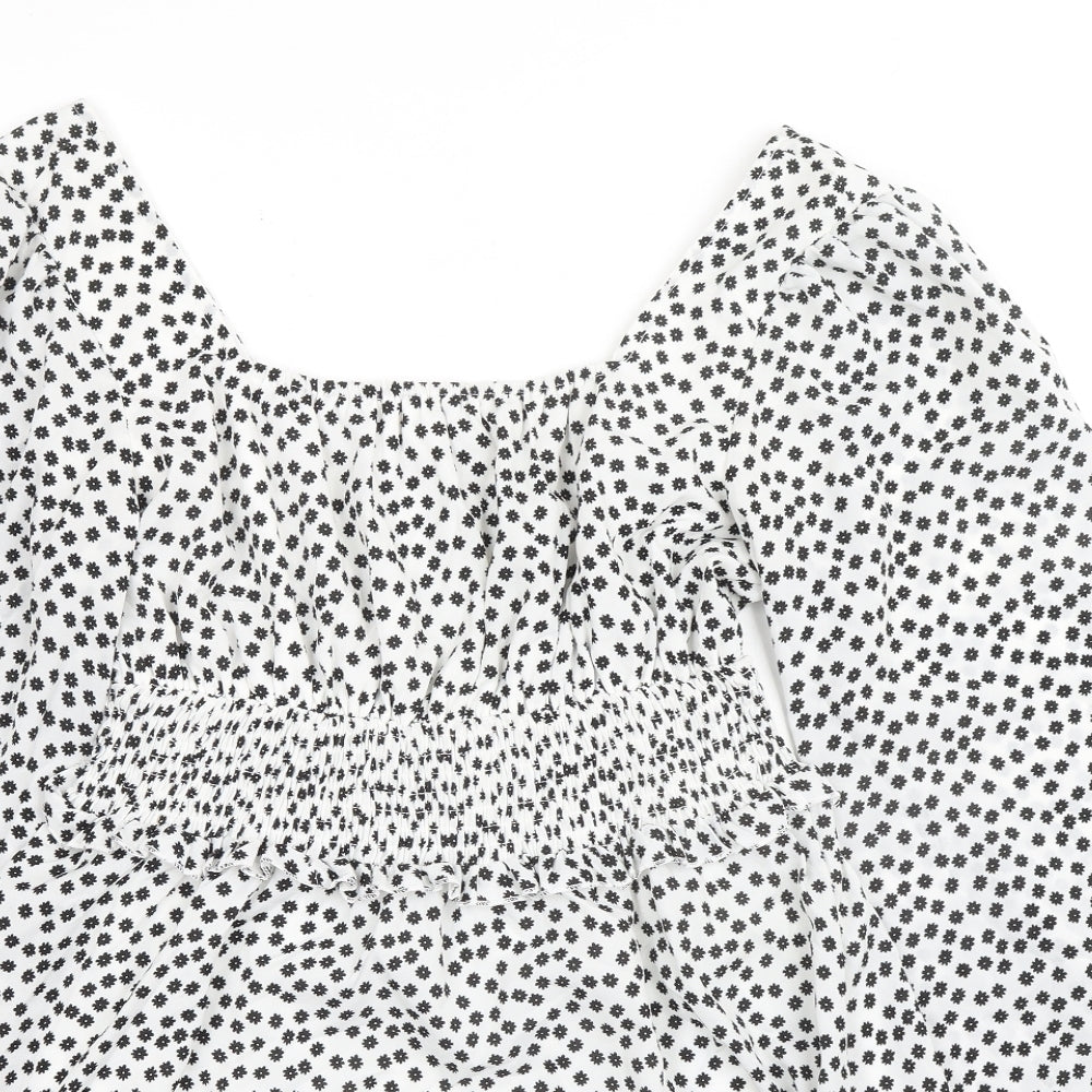 Missguided Womens White Floral Polyester A-Line Size 12 Square Neck