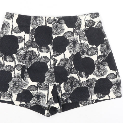 River Island Womens Black Geometric Cotton Basic Shorts Size 12 Regular Zip