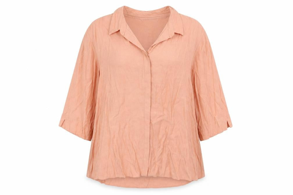 Front view of Bonmarché women’s orange viscose basic button-up, size UK 24, collared