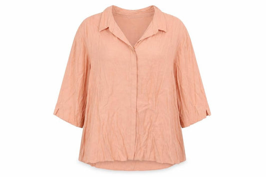 Front view of Bonmarché women’s orange viscose basic button-up, size UK 24, collared