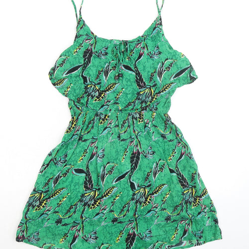 Anmol Womens Green Geometric Viscose A-Line Size 8 Round Neck