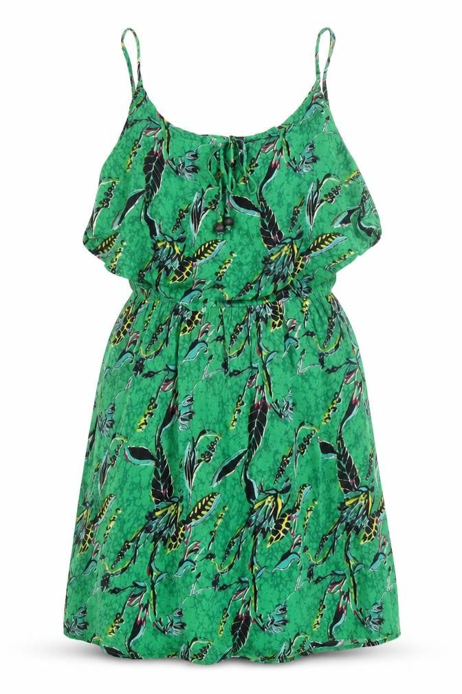 Front view of Anmol women’s green geometric viscose a-line, size UK 8, round neck