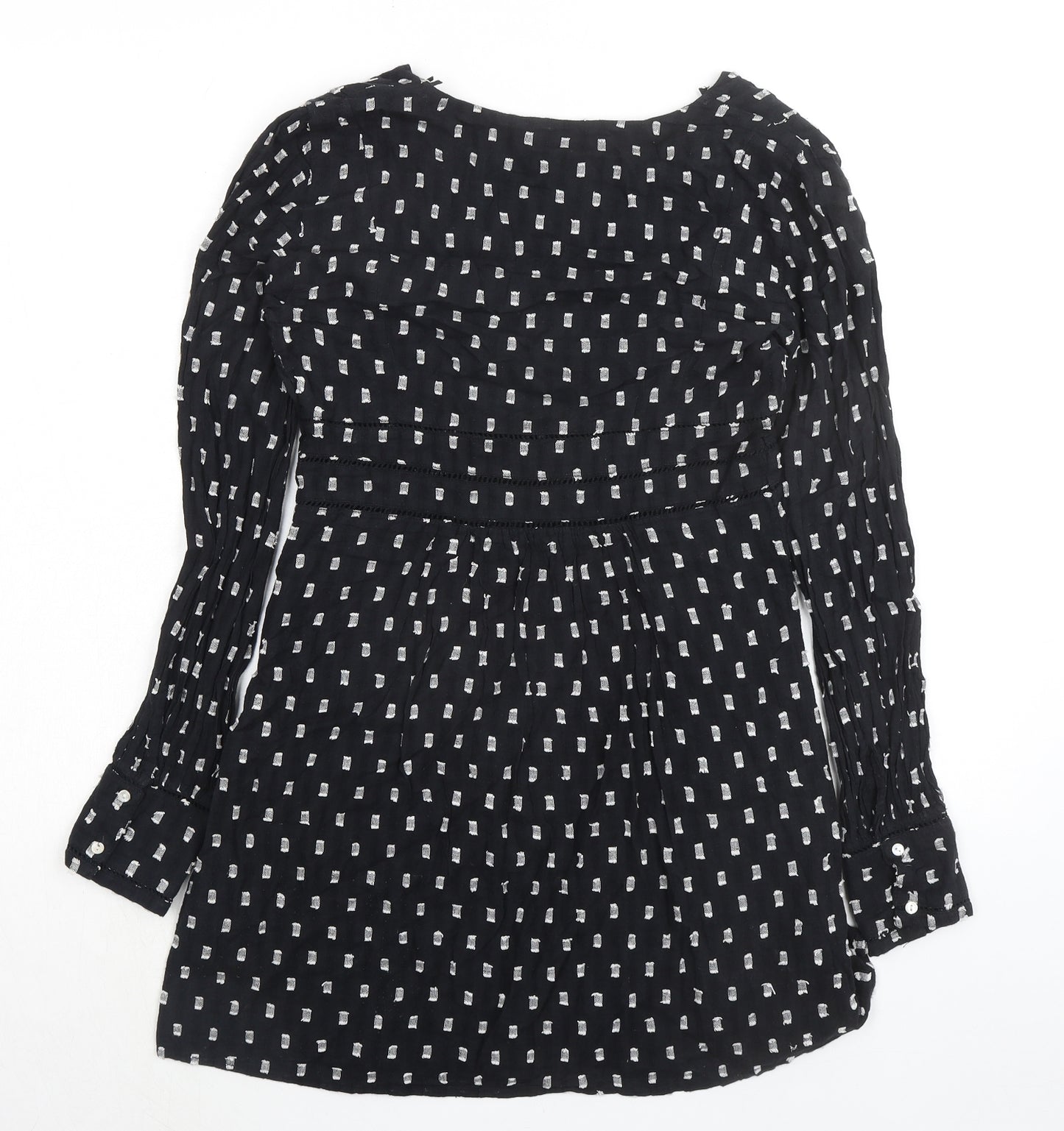 Zara Womens Black Geometric 100% Cotton A-Line Size XS V-Neck