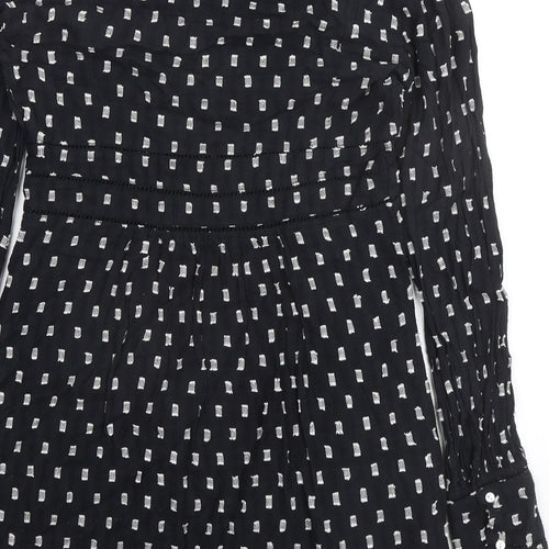Zara Womens Black Geometric 100% Cotton A-Line Size XS V-Neck