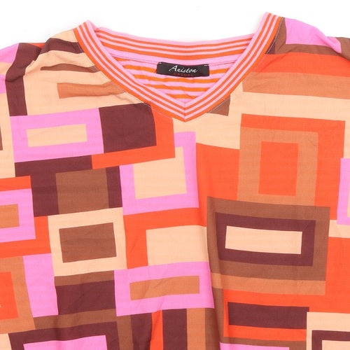 Aniston Womens Multicoloured Geometric Viscose Basic T-Shirt Size 18 V-Neck