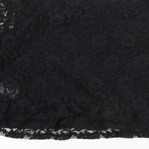 Divided by H&M Womens Black Floral Polyamide Basic Blouse Size L Round Neck
