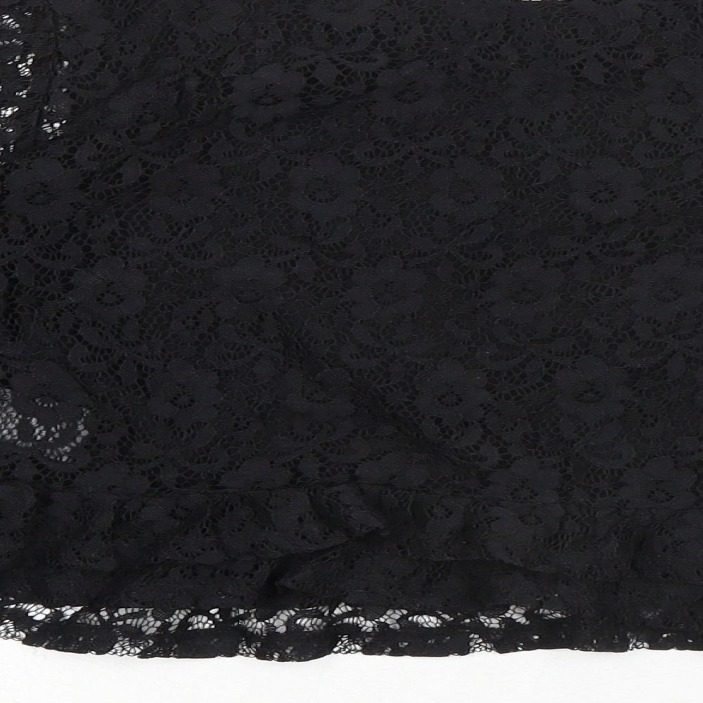 Divided by H&M Womens Black Floral Polyamide Basic Blouse Size L Round Neck
