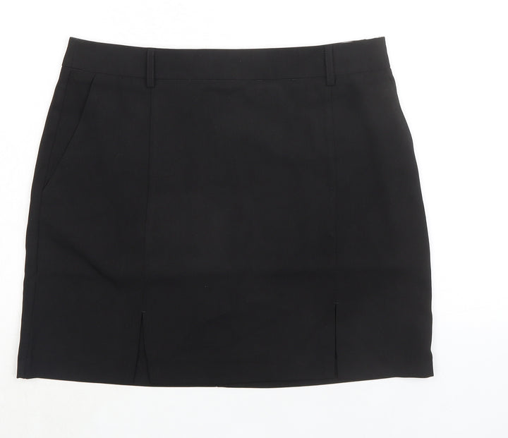 Topshop Womens Black Polyester A-Line Skirt Size 12 Zip