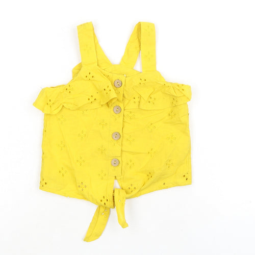 NEXT Girls Yellow 100% Cotton Basic Tank Size 5 Years Square Neck Button - Broderie Anglaise