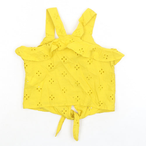 NEXT Girls Yellow 100% Cotton Basic Tank Size 5 Years Square Neck Button - Broderie Anglaise