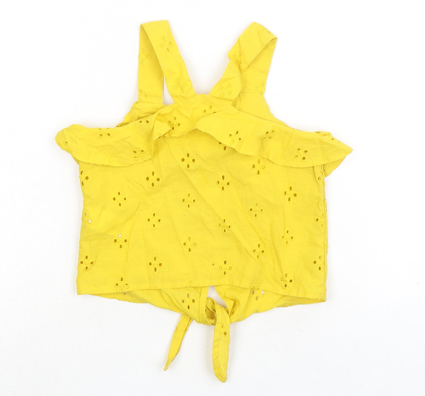 NEXT Girls Yellow 100% Cotton Basic Tank Size 5 Years Square Neck Button - Broderie Anglaise