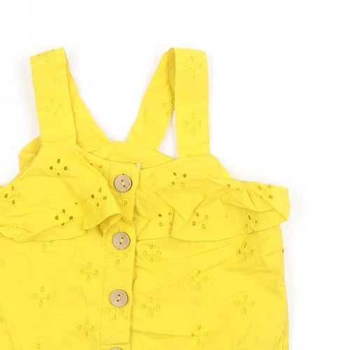 NEXT Girls Yellow 100% Cotton Basic Tank Size 5 Years Square Neck Button - Broderie Anglaise