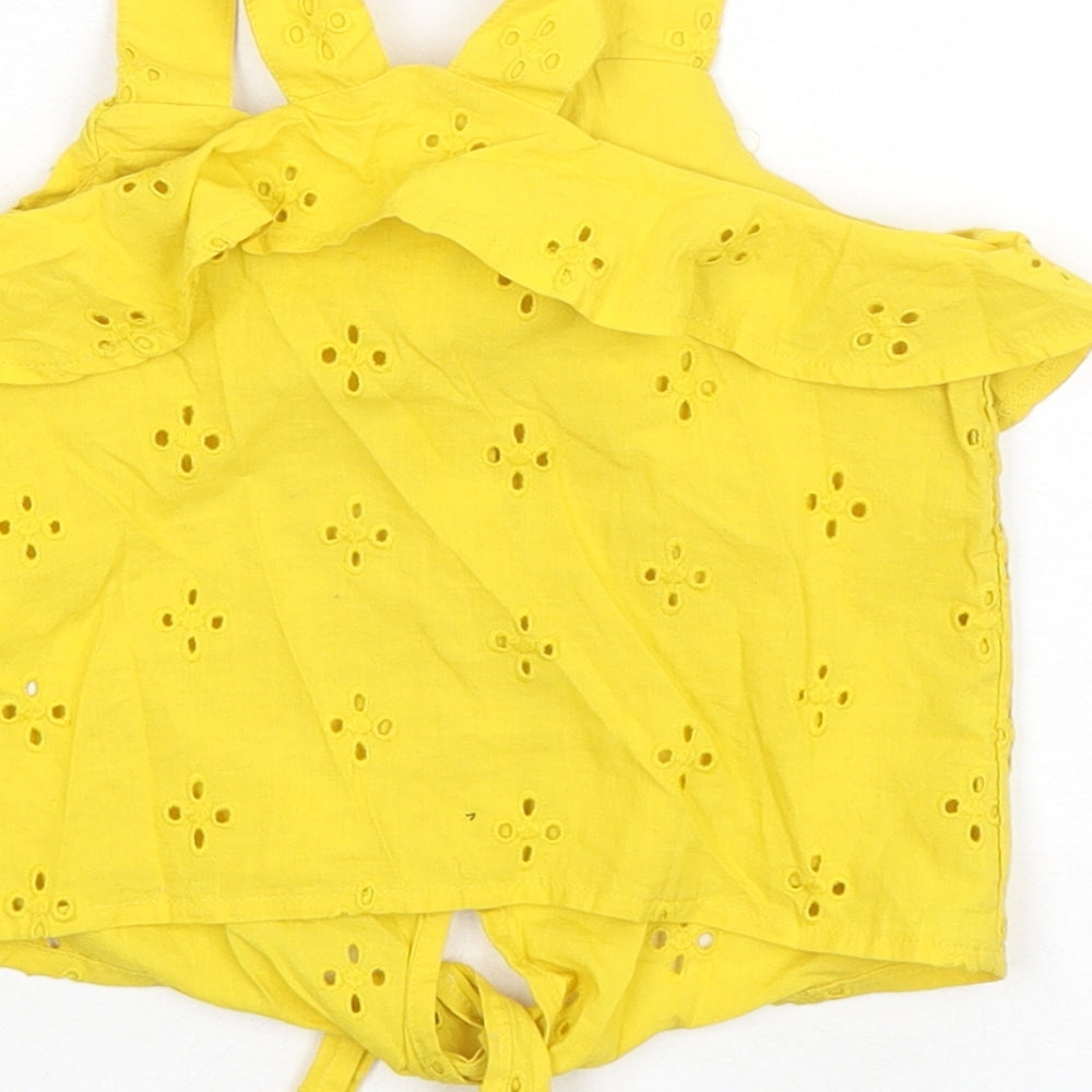 NEXT Girls Yellow 100% Cotton Basic Tank Size 5 Years Square Neck Button - Broderie Anglaise
