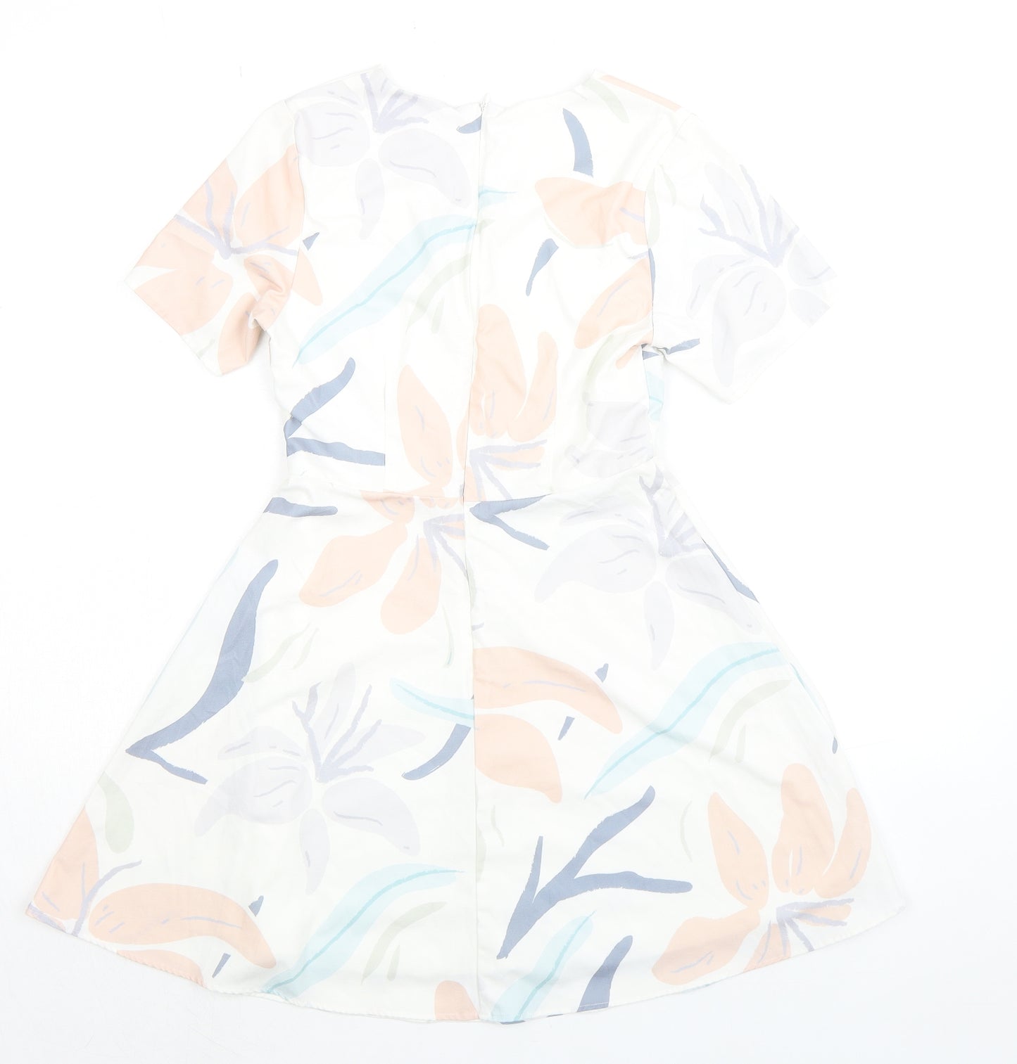 Fayth Womens White Geometric Polyester A-Line Size XS V-Neck Zip