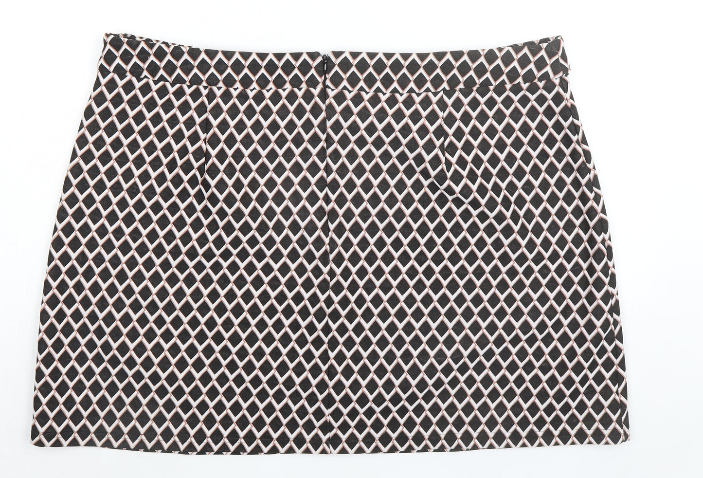 Marks and Spencer Womens Black Argyle/Diamond Polyester A-Line Skirt Size 22 Zip