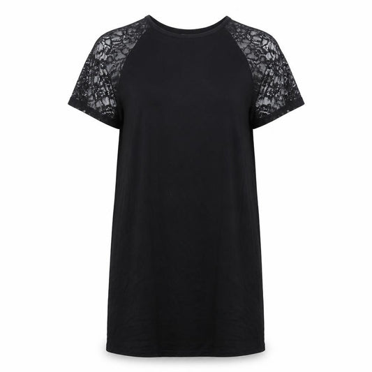 Front view of ASOS women’s black viscose t-shirt dress, size UK 10, round neck pullover