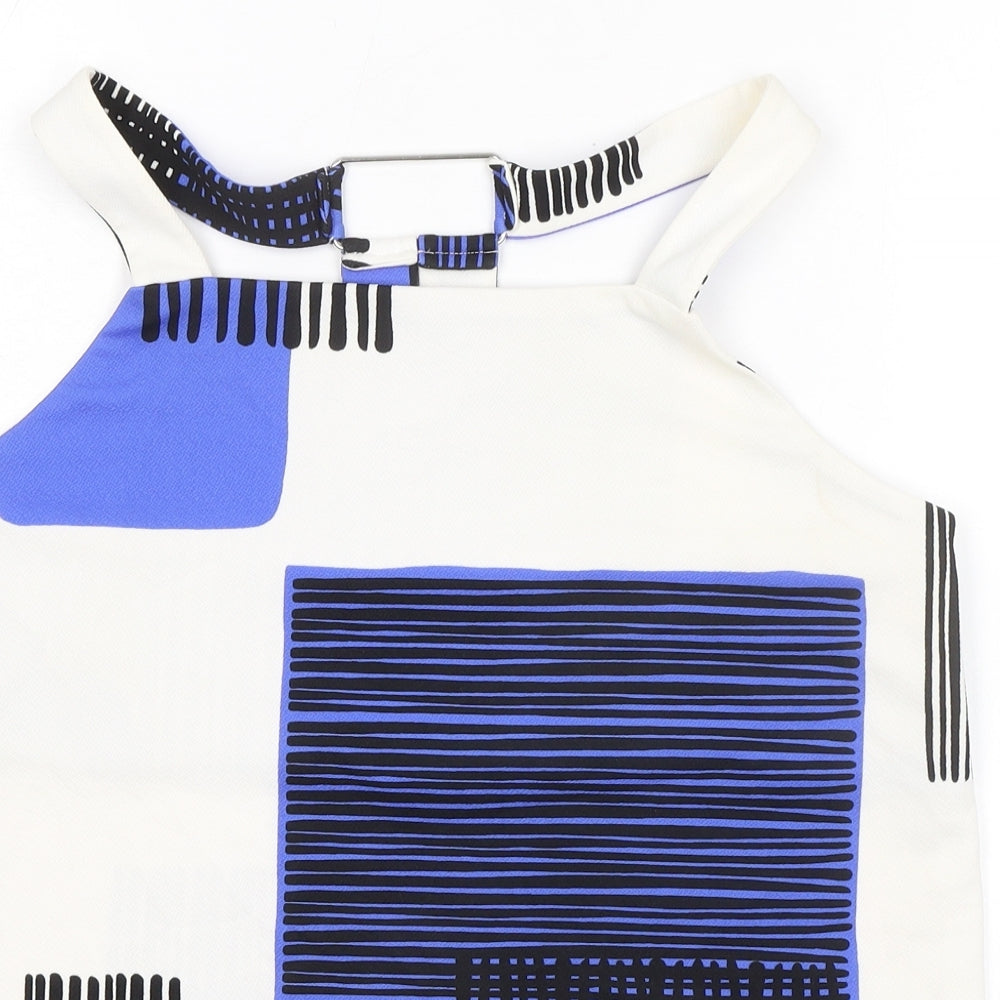 NEXT Womens Ivory Geometric Polyester Basic Tank Size 12 Round Neck