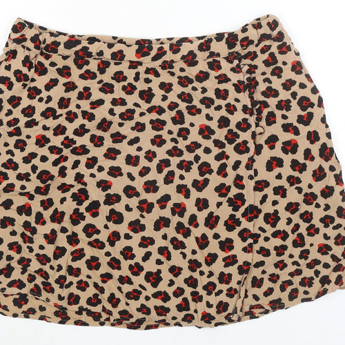 Garcia Womens Beige Animal Print Viscose Mini Skirt Size M Button - Leopard pattern