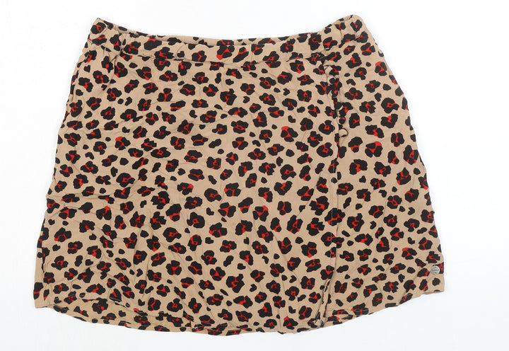 Garcia Womens Beige Animal Print Viscose Mini Skirt Size M Button - Leopard pattern