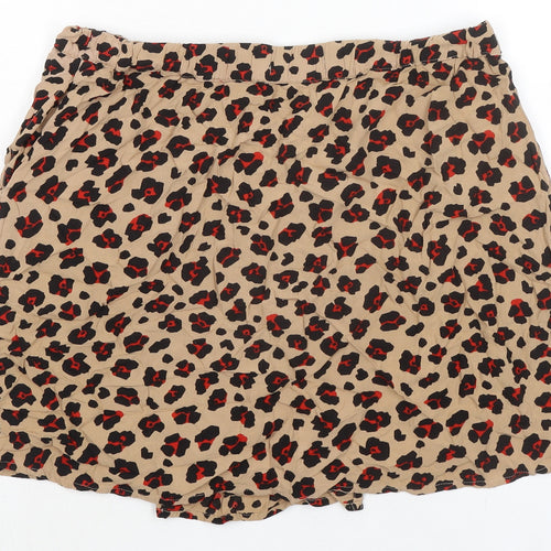 Garcia Womens Beige Animal Print Viscose Mini Skirt Size M Button - Leopard pattern