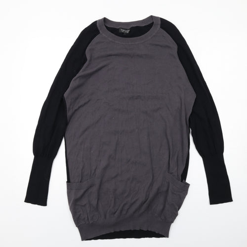 Topshop Womens Black Colourblock Cotton Jumper Dress Size 10 Round Neck Pullover